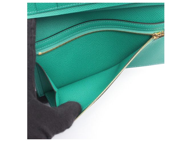 Hermès Hermes Bearn Soufflé Verso Bi-fold Long Wallet Blau Grün - Ansicht 4