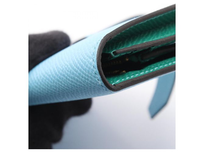 Hermès Hermes Bearn Soufflé Verso Bi-fold Long Wallet Blau Grün - Ansicht 7