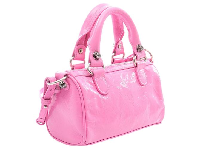 Borsa Balenciaga Nano Le Cagole in agnello rosa - vista 2