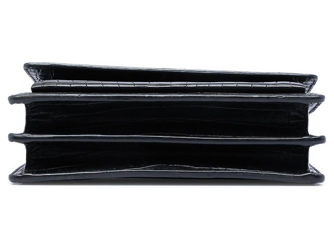 Borsa a tracolla Monogram Sunset in pelle nera con stampa coccodrillo misura Medium Saint Laurent Nero - vista 3