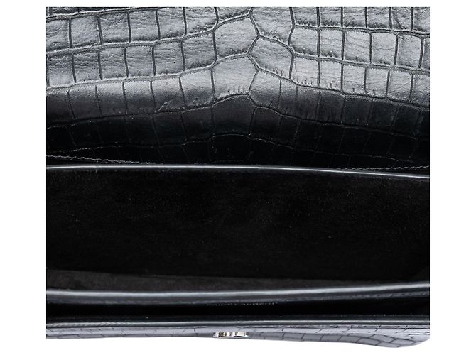 Borsa a tracolla Monogram Sunset in pelle nera con stampa coccodrillo misura Medium Saint Laurent Nero - vista 4