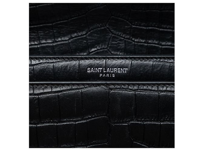 Borsa a tracolla Monogram Sunset in pelle nera con stampa coccodrillo misura Medium Saint Laurent Nero - vista 5