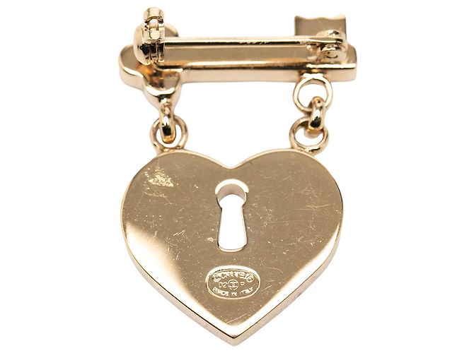 Spilla Chanel Gold CC Placcata Oro con Strass a Forma di Cuore, Lucchetto e Chiave D'oro - vista 3