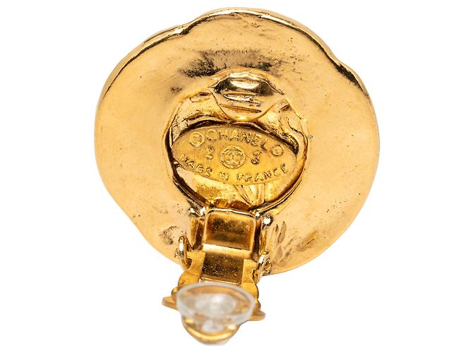 Chanel Gold CC Gold Plated Round Clip On Earrings Golden - view 3