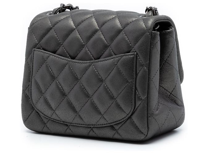 Chanel Gray Mini Square Classic Lambskin Single Flap Marrone Grigio antracite - vista 2