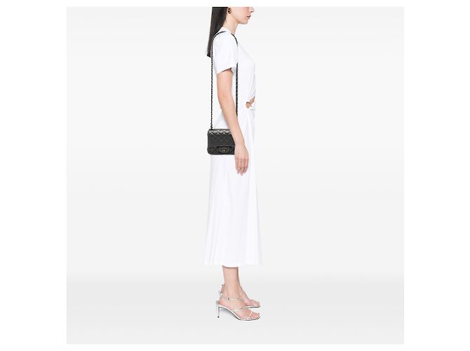 Chanel Gray Mini Square Classic Lambskin Single Flap Marrone Grigio antracite - vista 7