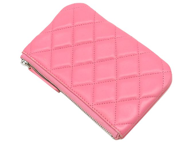 Pochette Chanel en agneau matelassé CC rose - vue 2
