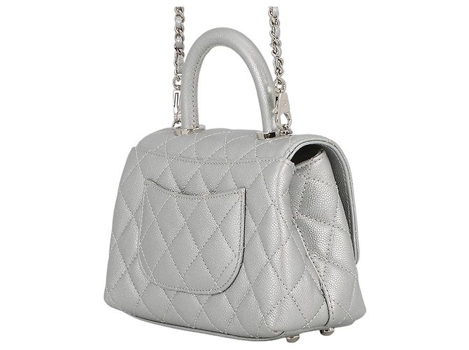 Coco Handle Borsa Chanel Silver Extra Mini Metallic Quilted Caviar Coco Top Handle Argento - vista 2