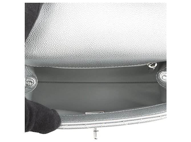 Coco Handle Borsa Chanel Silver Extra Mini Metallic Quilted Caviar Coco Top Handle Argento - vista 4