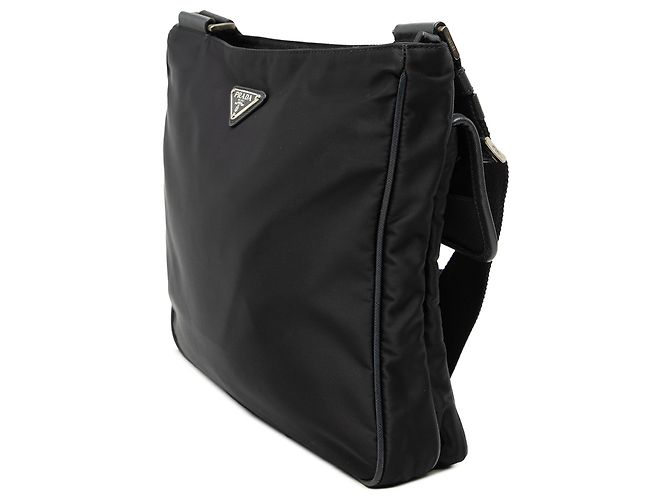 Bolso bandolera Prada Black Saffiano Trimmed Tessuto Zip Top Negro - vista 2