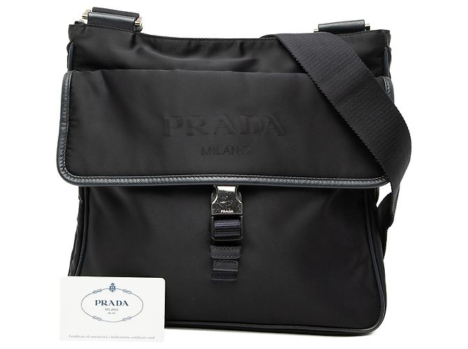 Bolso bandolera Prada Black Saffiano Trimmed Tessuto Zip Top Negro - vista 7