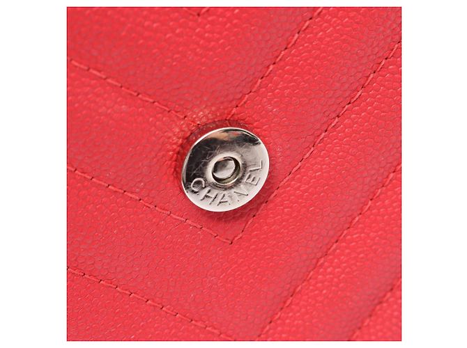 Bolsa de ombro com corrente de carteira Chanel Chevron V-Stitch Vermelho - vista 12