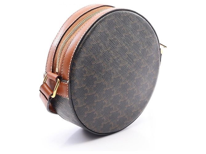 Céline Borsa a Spalla Celine Triomphe Round Purse Marrone Nero - vista 2