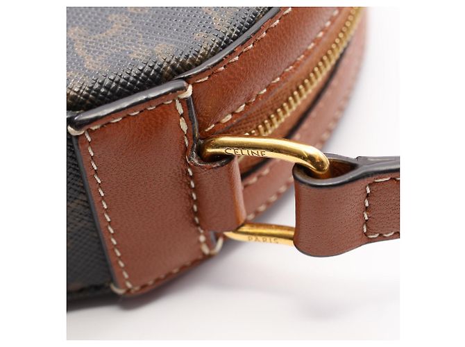 Céline Borsa a Spalla Celine Triomphe Round Purse Marrone Nero - vista 7