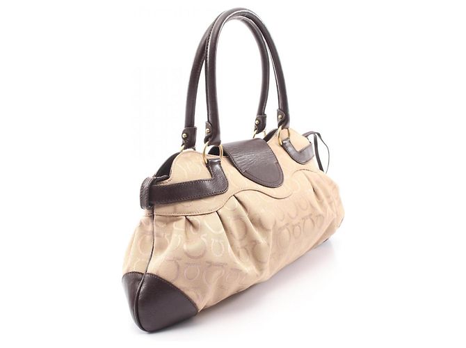 Bolso de hombro Salvatore Ferragamo Gancini Castaño Beige - vista 2