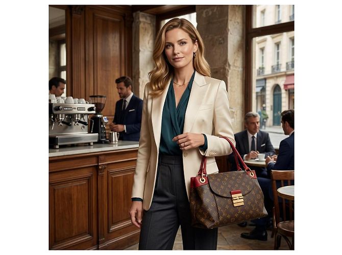 Bolso de hombro LOUIS VUITTON Olympe en lona Monogram y cuero Aurore Berry Francia Castaño Roja - vista 2