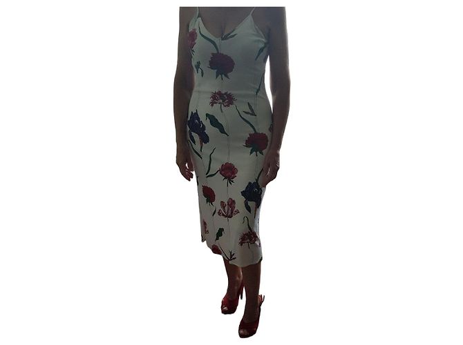 Gianfranco Ferré Weißes Sommerkleid mit Blumenmuster Rot Mehrfarben - Ansicht 2