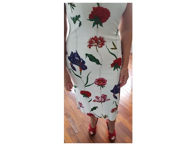Gianfranco Ferré Weißes Sommerkleid mit Blumenmuster Rot Mehrfarben - Ansicht 4