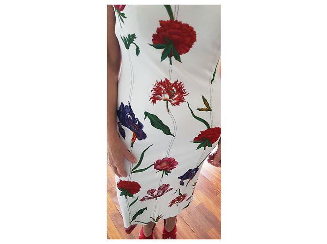 Gianfranco Ferré Weißes Sommerkleid mit Blumenmuster Rot Mehrfarben - Ansicht 5