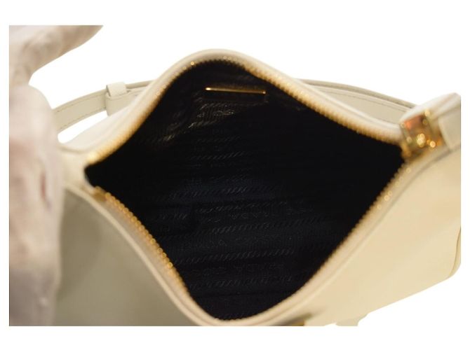 Prada Bianco 1 Saffiano Lux Leder Schultertasche 1BC204 Weiß - Ansicht 14