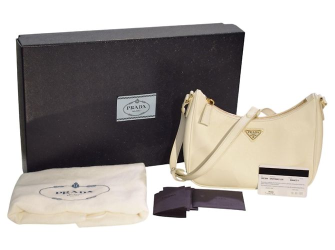 Prada Bianco 1 Saffiano Lux Leder Schultertasche 1BC204 Weiß - Ansicht 16