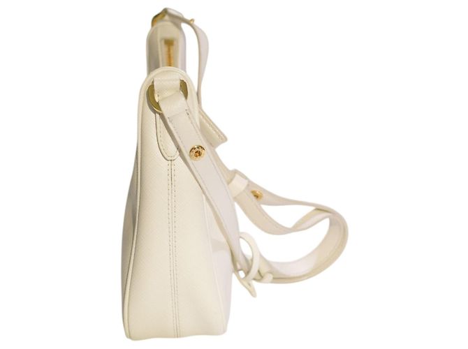 Prada Bianco 1 Saffiano Lux Leder Schultertasche 1BC204 Weiß - Ansicht 3