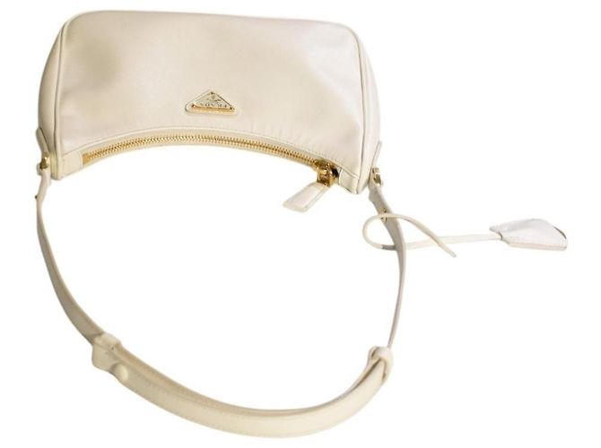 Prada Bianco 1 Saffiano Lux Leder Schultertasche 1BC204 Weiß - Ansicht 5