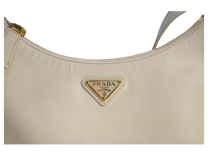 Prada Bianco 1 Saffiano Lux Leder Schultertasche 1BC204 Weiß - Ansicht 9