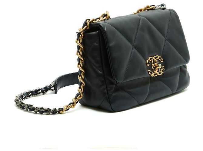 Chanel 19 Bolsa de Couro Navy Gold Silver HDW 26 cm Bolsa de Ombro e Mão Azul marinho - vista 2