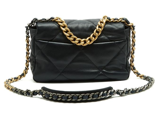 Chanel 19 Bolsa de Couro Navy Gold Silver HDW 26 cm Bolsa de Ombro e Mão Azul marinho - vista 3