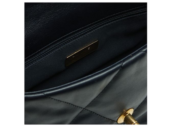 Chanel 19 Bolsa de Couro Navy Gold Silver HDW 26 cm Bolsa de Ombro e Mão Azul marinho - vista 5