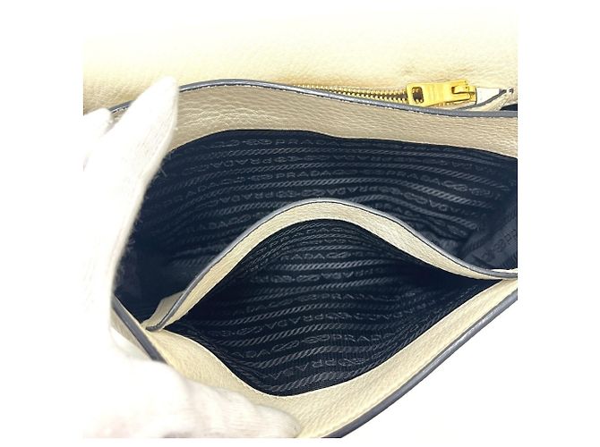 PRADA 1BD159 Borsa 2-Way in pelle Vitello Daino Bianco - vista 8