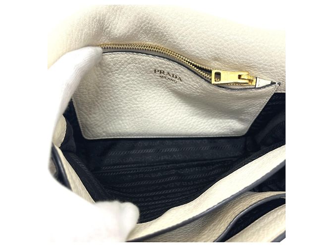PRADA 1BD159 Borsa 2-Way in pelle Vitello Daino Bianco - vista 9
