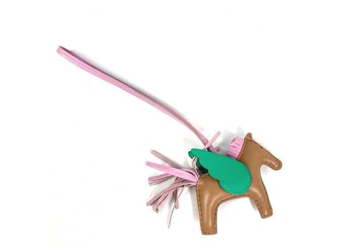 Hermès Portachiavi Cavallo Hermes Cheval Rodeo Pegasus PM Rosa Beige Verde - Ansicht 7