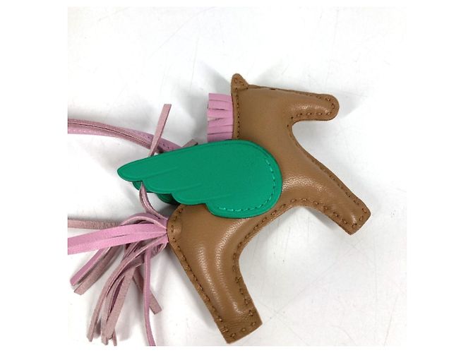 Hermès Portachiavi Cavallo Hermes Cheval Rodeo Pegasus PM Rosa Beige Verde - Ansicht 8