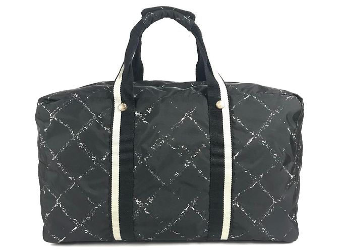 Borsa Boston Chanel Old Travel Line Nero Bianco - vista 2