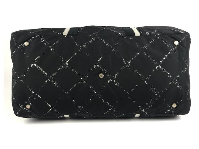 Borsa Boston Chanel Old Travel Line Nero Bianco - vista 5