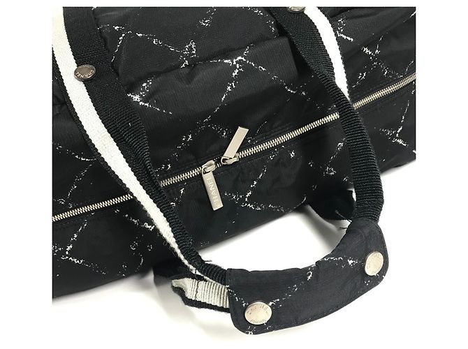 Borsa Boston Chanel Old Travel Line Nero Bianco - vista 9