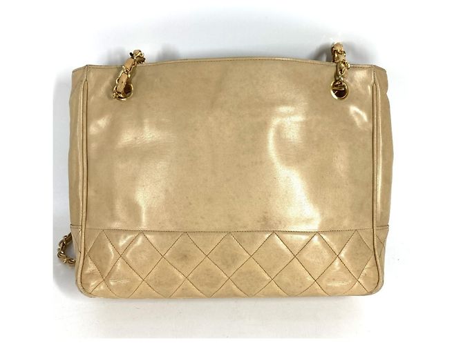 CHANEL Vintage Matelassé gesteppte Leder Tote Bag Beige - Ansicht 4