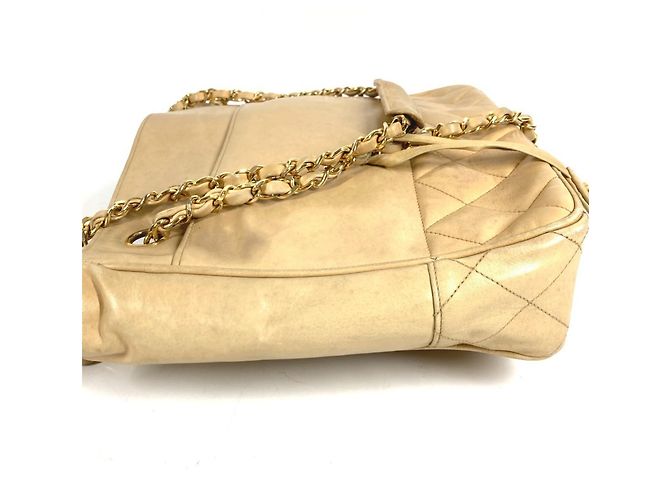 CHANEL Vintage Matelassé gesteppte Leder Tote Bag Beige - Ansicht 5