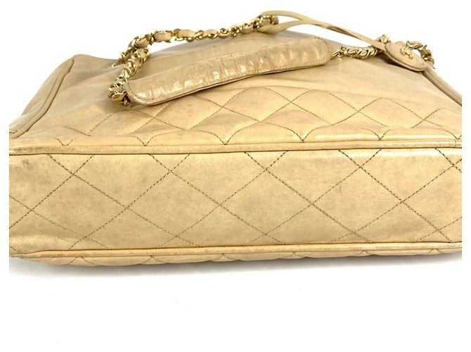 CHANEL Vintage Matelassé gesteppte Leder Tote Bag Beige - Ansicht 7
