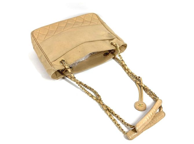 CHANEL Vintage Matelassé gesteppte Leder Tote Bag Beige - Ansicht 9