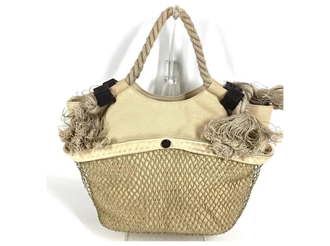 Borsa Chanel Fishnet CC Coco Mark Logo Large Beige - vista 2