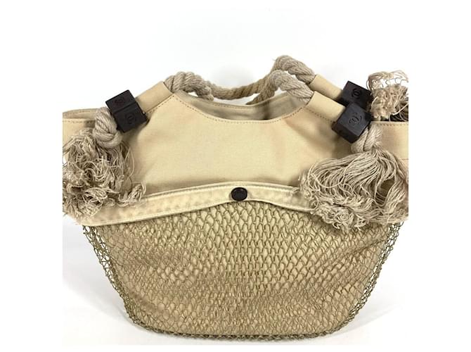 Borsa Chanel Fishnet CC Coco Mark Logo Large Beige - vista 8