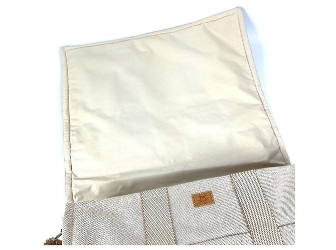 Hermès Sac à bandoulière en coton et cuir beige Hermes - vue 10