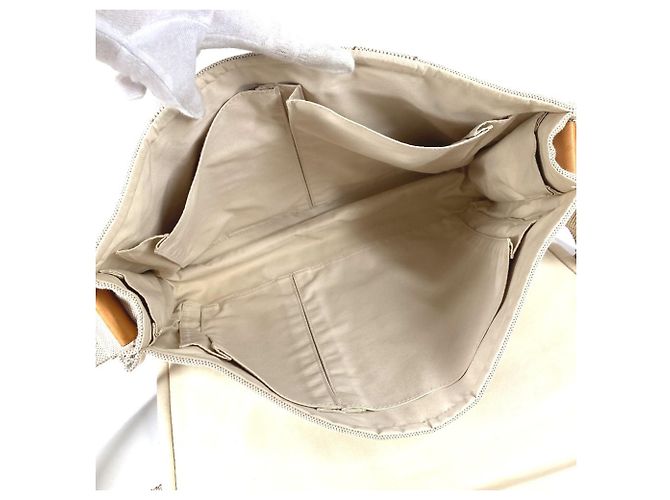 Hermès Sac à bandoulière en coton et cuir beige Hermes - vue 11