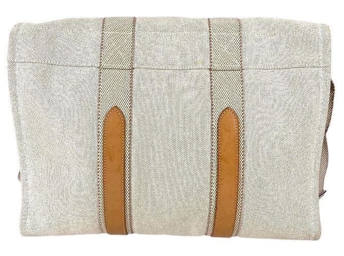 Hermès Sac à bandoulière en coton et cuir beige Hermes - vue 2