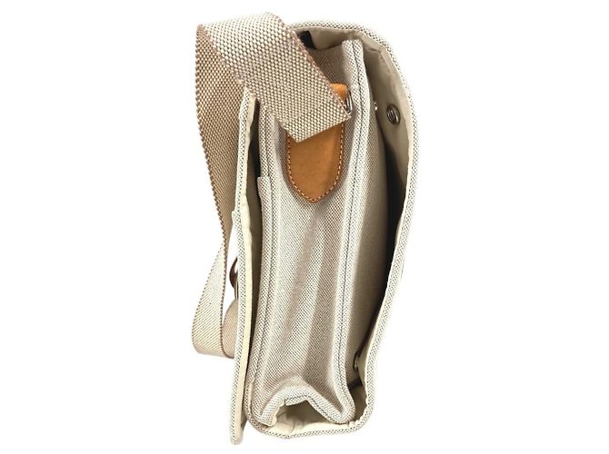 Hermès Sac à bandoulière en coton et cuir beige Hermes - vue 3