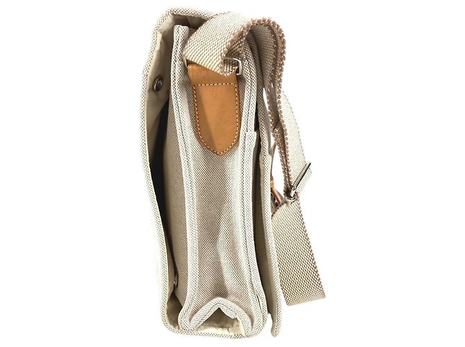 Hermès Sac à bandoulière en coton et cuir beige Hermes - vue 4