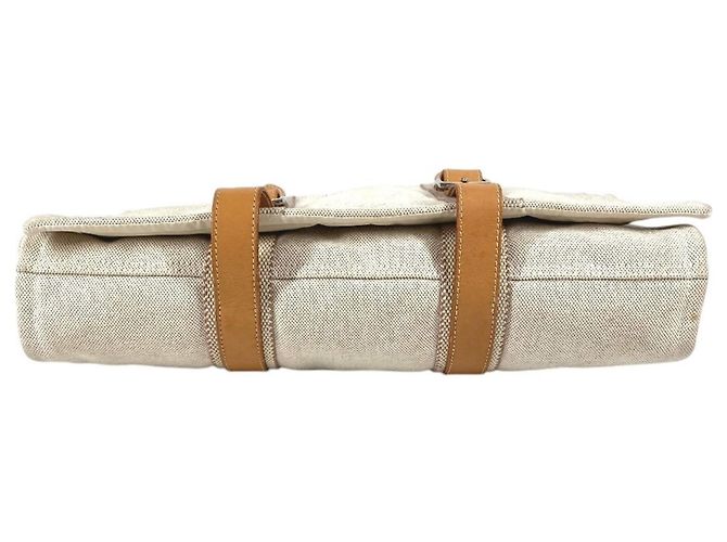 Hermès Sac à bandoulière en coton et cuir beige Hermes - vue 5
